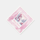Merry Winter Scene Pink Snowman Christmas Napkins Serviette (Ecke)