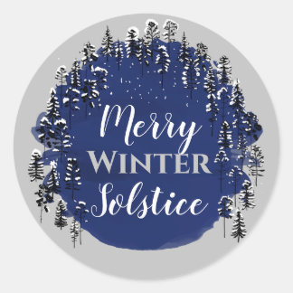 Merry Winter Solstice Blue & Gray Weihnachten Holi Runder Aufkleber
