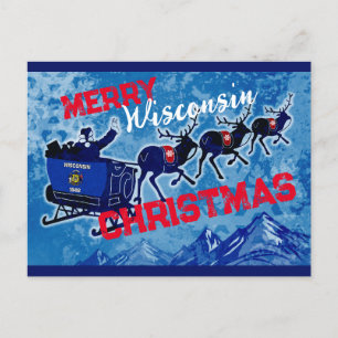 Merry Wisconsin Flagge Weihnachtspostkarte Feiertagspostkarte
