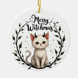 Merry Witchmas - Adorable Cat with Horns Ornament