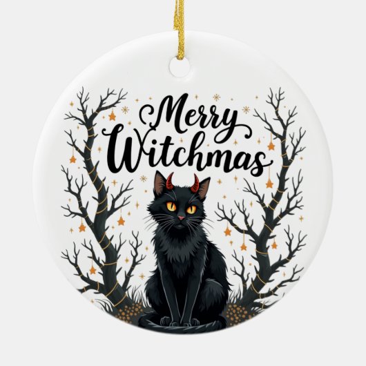 Merry Witchmas Black Cat Ornament (Hinten)
