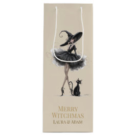 Merry Witchmas Wine Gift Box – Gothic Witch & Cat  Geschenktüte Für Weinflaschen