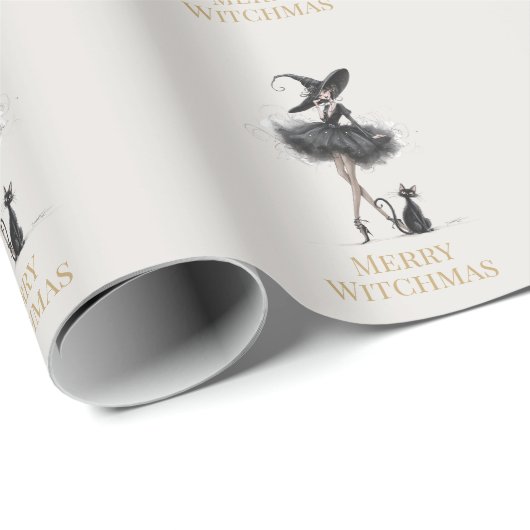Merry Witchmas Wrapping Paper – Gothic Witch & Cat Geschenkpapier (Rolleneckpunkt)