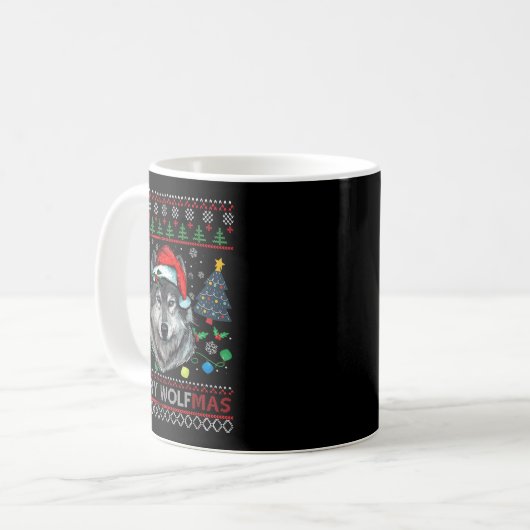 Merry Wolfmas Merry Christmas Wolf Ugly Sweater Fu Kaffeetasse (Vorderseite Links)