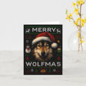 Merry Wolfmas Merry Christmas Wolf Ugly Sweater Fu Karte (Gelbe Blume)