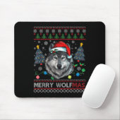 Merry Wolfmas Merry Christmas Wolf Ugly Sweater Fu Mousepad (Mit Mouse)