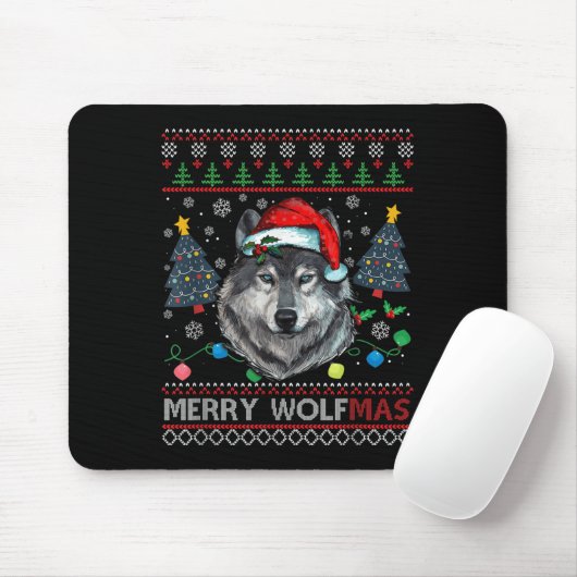 Merry Wolfmas Merry Christmas Wolf Ugly Sweater Fu Mousepad (Mit Mouse)