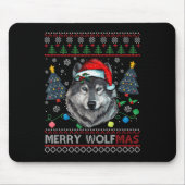 Merry Wolfmas Merry Christmas Wolf Ugly Sweater Fu Mousepad (Vorne)