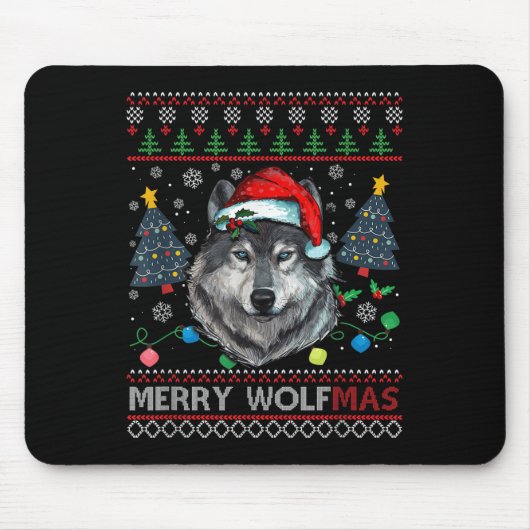 Merry Wolfmas Merry Christmas Wolf Ugly Sweater Fu Mousepad (Vorne)