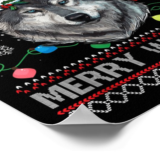 Merry Wolfmas Merry Christmas Wolf Ugly Sweater Fu Poster (Ecke)