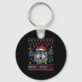 Merry Wolfmas Merry Christmas Wolf Ugly Sweater Fu Schlüsselanhänger (Vorderseite)