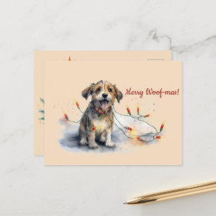 Merry Woof-mas Dog Lights Weihnachtspostkarte Postkarte