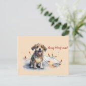 Merry Woof-mas Dog Lights Weihnachtspostkarte Postkarte (Stehend Vorderseite)