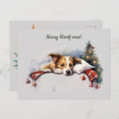 Merry Woof-mas Dog Tree Schlafen Weihnachten Postkarte (Vorne/Hinten)