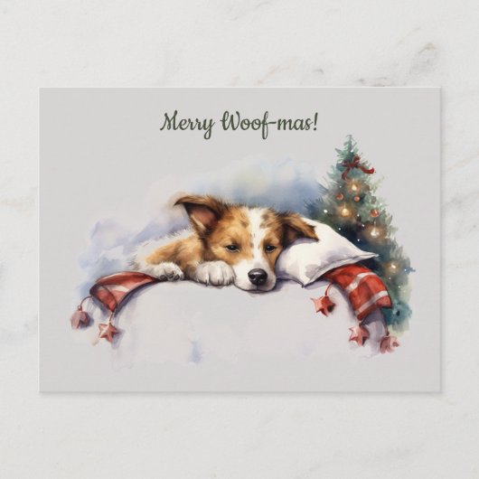 Merry Woof-mas Dog Tree Schlafen Weihnachten Postkarte (Vorderseite)
