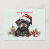 Merry Woof-mas Dog Tree Weihnachtsmannmütze Weihna Postkarte (Vorderseite)