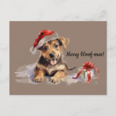 Merry Woof-mas Hund präsentiert Weihnachtsmannmütz Postkarte (Vorderseite)