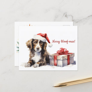 Merry Woof-mas Hund Weihnachtsmannmütze Weihnachte Postkarte