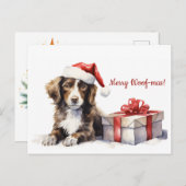 Merry Woof-mas Hund Weihnachtsmannmütze Weihnachte Postkarte (Vorne/Hinten)