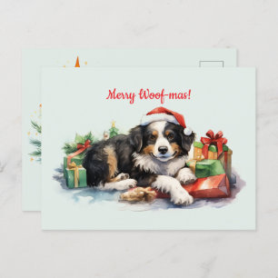 Merry Woof-mas Hunde Weihnachtsmannmütze präsentie Postkarte