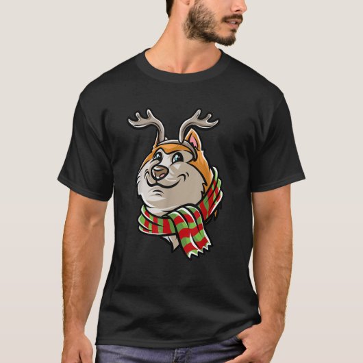 Merry Woofmas Akita Inu Reindeer Dog Christmas Dog T-Shirt (Vorderseite)