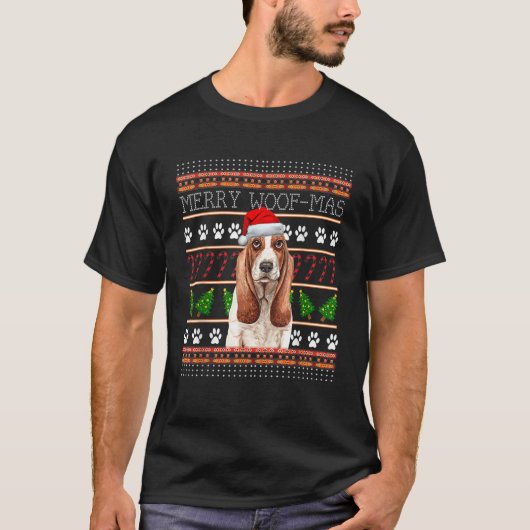 Merry Woofmas Basset Hound Dog Ugly Christmas Swea T-Shirt (Vorderseite)