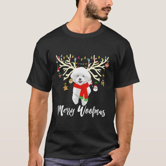Merry Woofmas Bichon Frise Rentier Christmas Dog T-Shirt (Vorderseite)