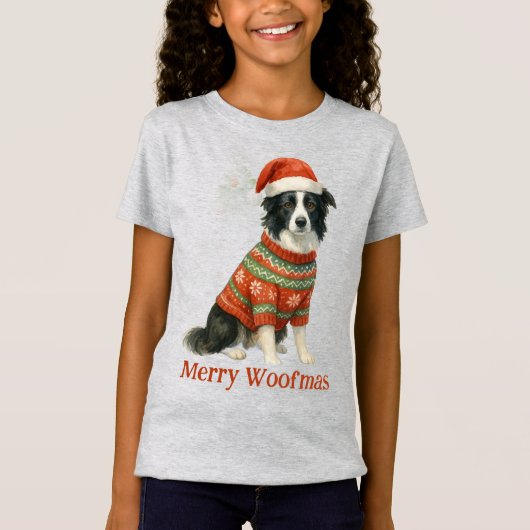 Merry Woofmas Border Collie Christmas  T-Shirt (Vorderseite)