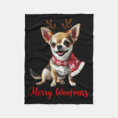 Merry Woofmas Chihuahua Dog Meme In Reindeer Antle Fleecedecke (Vorderseite)
