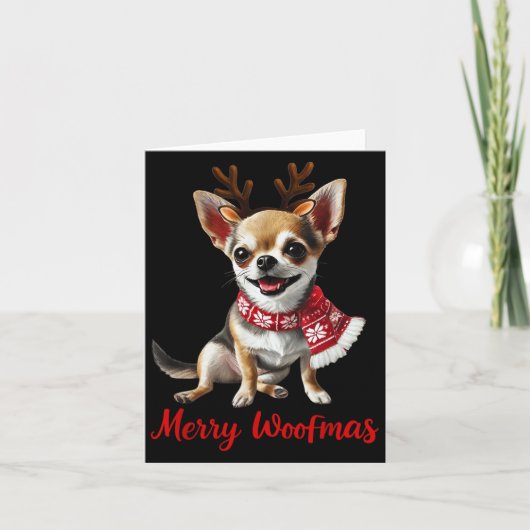 Merry Woofmas Chihuahua Dog Meme In Reindeer Antle Karte (Vorderseite)