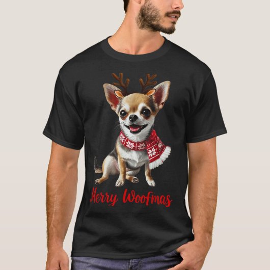 Merry Woofmas Chihuahua Dog Meme In Reindeer Antle T-Shirt (Vorderseite)