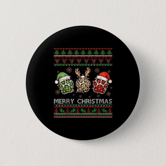 Merry Woofmas Christmas Dog Paws Leopard Ugly Swea Button (Vorderseite)