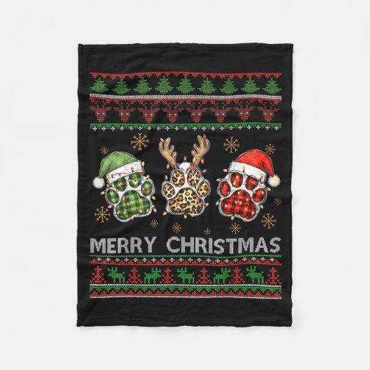 Merry Woofmas Christmas Dog Paws Leopard Ugly Swea Fleecedecke (Vorderseite)