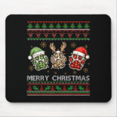 Merry Woofmas Christmas Dog Paws Leopard Ugly Swea Mousepad (Vorne)
