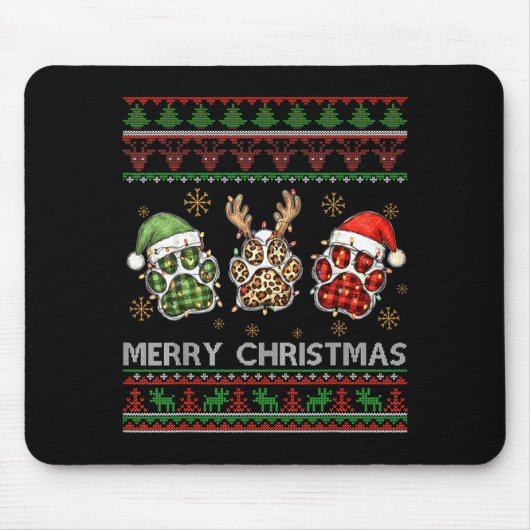Merry Woofmas Christmas Dog Paws Leopard Ugly Swea Mousepad (Vorne)