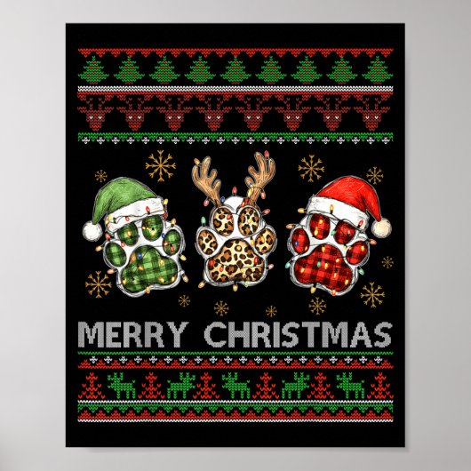 Merry Woofmas Christmas Dog Paws Leopard Ugly Swea Poster (Vorne)