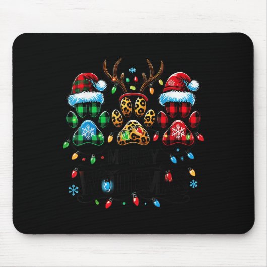 Merry Woofmas Christmas Dog Paws Lights Buffalo Pl Mousepad (Vorne)