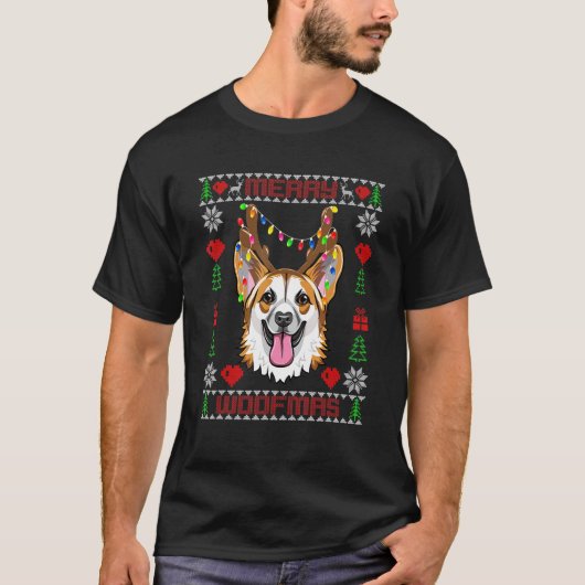 Merry Woofmas Corgi Santa Scarf Ugly Christmas Sw T-Shirt (Vorderseite)