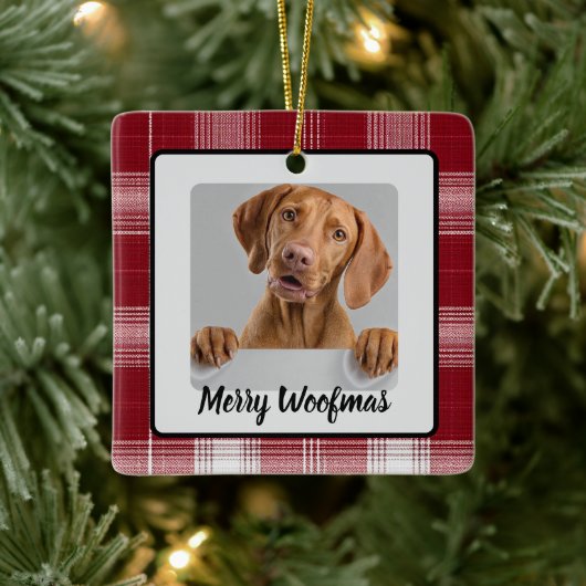 Merry Woofmas Custom Dog Photo Christmas Ornament (Baum)