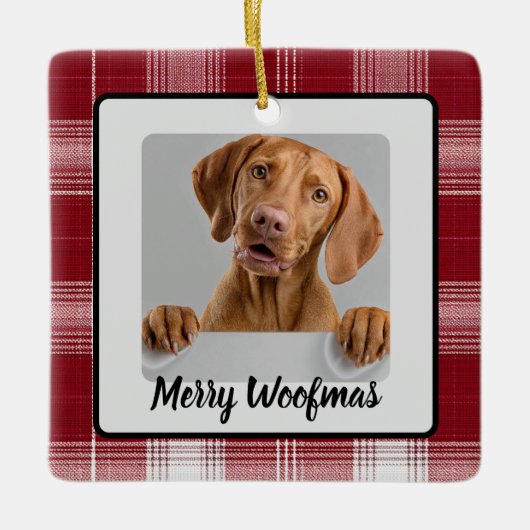 Merry Woofmas Custom Dog Photo Christmas Ornament (Vorderseite)