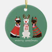 Merry Woofmas Dobermann Weihnachtshunde Keramik Ornament (Vorne)