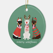 Merry Woofmas Dobermann Weihnachtshunde Keramik Ornament (Links)