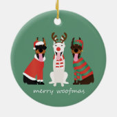 Merry Woofmas Dobermann Weihnachtshunde Keramik Ornament (Hinten)