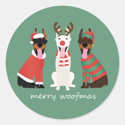 Merry Woofmas Dobermann Weihnachtshunde Runder Aufkleber (Vorderseite)
