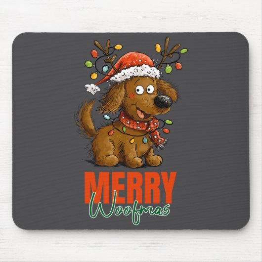 Merry Woofmas Dog Cute Christmas Lights Puppy Long Mousepad (Vorne)