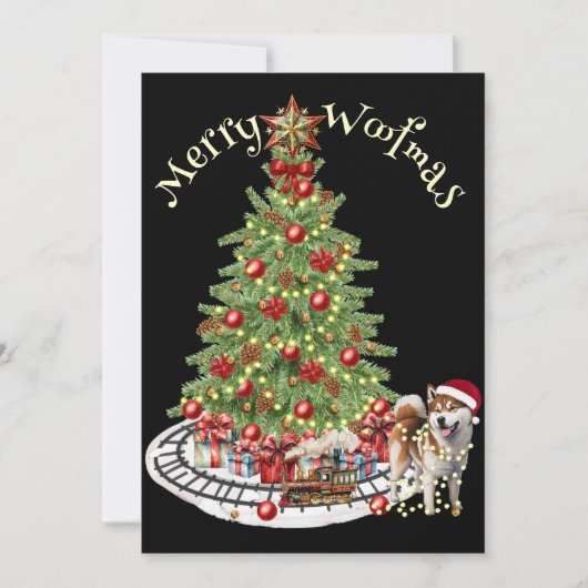 Merry Woofmas Dog Design - Akita Feiertagskarte (Vorderseite)