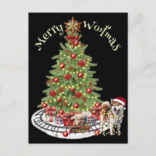 Merry Woofmas Dog Design - Akita Postkarte (Vorderseite)