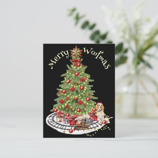 Merry Woofmas Dog Design - Beagle Postkarte (Stehend Vorderseite)