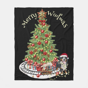 Merry Woofmas Dog Design - Bernese Mountain Dog Fleecedecke
