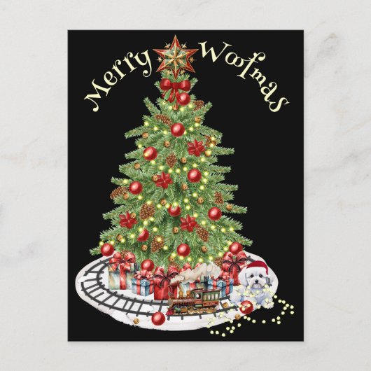Merry Woofmas Dog Design - Bichon Frise Postkarte (Vorderseite)